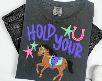 Camiseta Hold your horses Comfort Colors para mujer, estilo preppy de verano