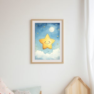 Estrella sonriente | Póster habitación infantil | Impresión de decoración de pared | Póster de bebé imprimible | Descarga digital