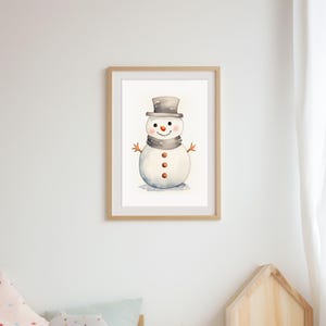 Muñeco de nieve | Póster habitación infantil | mural boho de invierno | Decoración de pared Estampado en colores pastel | Descarga digital A4