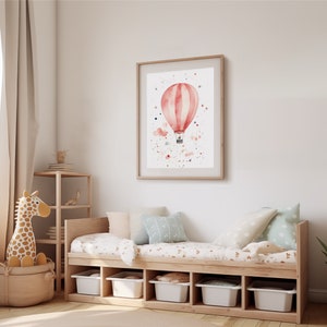 Globo aerostático rosa | Póster habitación infantil pastel | Cuadro habitación de niña | Impresión minimalista de acuarela ? Descarga digital | A3, A4 y A5
