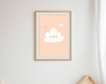 Pink Cloud Print | Children's room mural | Poster minimalist | Wall decoration in pastel colors | Digital Download | A3, A4 & A5
