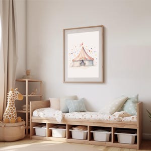 Imagen de circo | Póster habitación infantil | Carpa de circo mural | Impresión minimalista en estilo acuarela | Descarga digital | PDF A3, A4 y A5