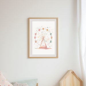 Rueda de la fortuna | Póster habitación infantil | Mural Noria | Impresión minimalista en estilo acuarela | Descarga digital | A3, A4 y A5