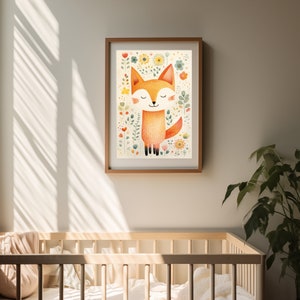Vivero de impresión de zorro ? Decoración de pared de bricolaje | Póster habitación del bebé | Arte floral del vivero | Descarga instantánea | Decoración habitación infantil A3, A4