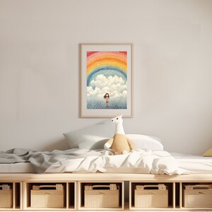 Póster del cuarto de niños del arco iris de la nube de las muchachas | Ilustración infantil | Impresión DIY de la habitación de las niñas | Decoración de pared niña | A3 y A4