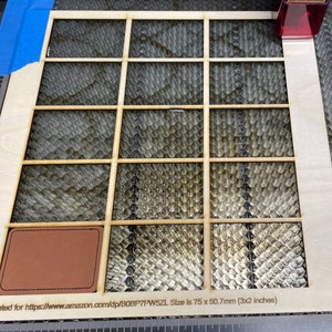 DIY 15 Leatherette Patch Jig for use with most lasers, laser cut from 1/8 inch wood, includes digital files and instructions.