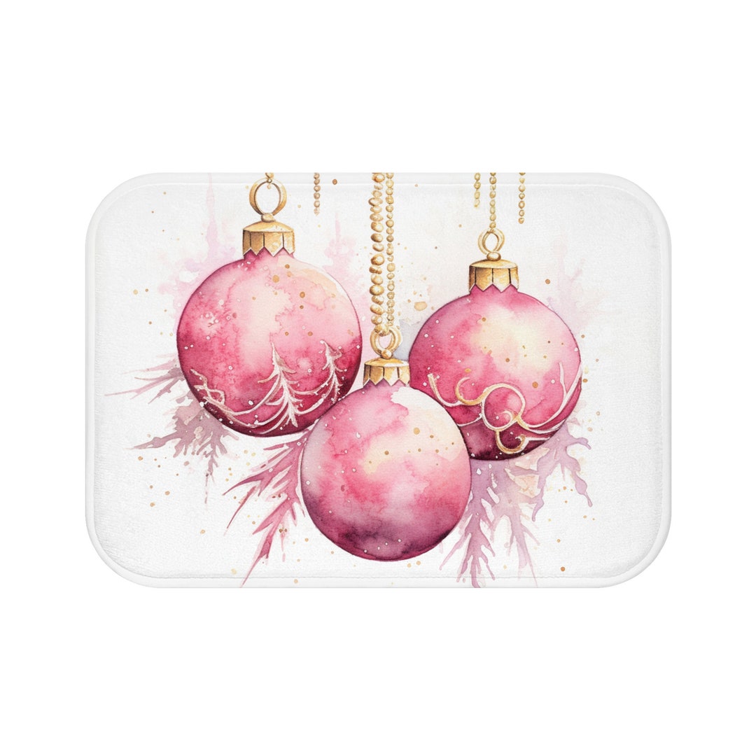 Christmas Bath Mat Pink and Gold Christmas Decor Christmas Accent Rug