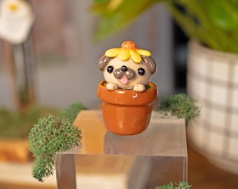 Sculpture de tournesol carlin en argile faite main : décoration de bureau cottagecore