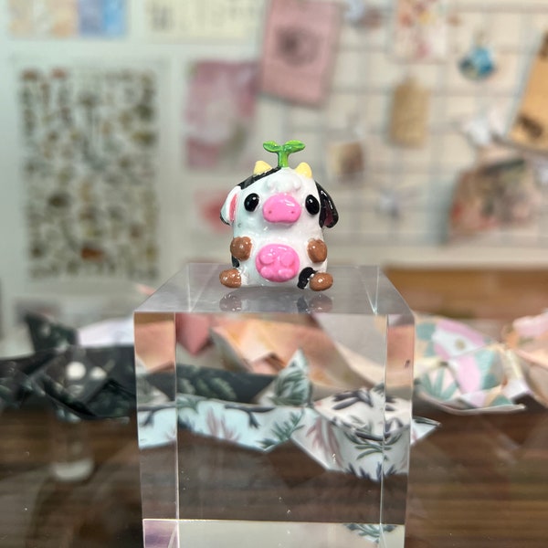 Miniature Sprout Cow - clay desk buddy