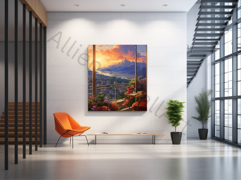 Wall Art Printable, Decor, Digital Artwork, Lofi Landscape Art Ghibli