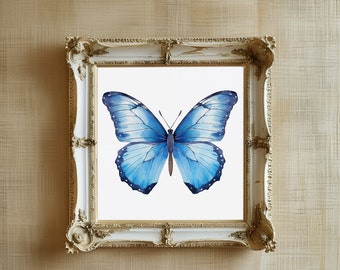 Acuarela de mariposa IMPRIMIBLE - Morpho Menelaus azul