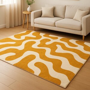 Handtuftad senapsgräddfärgad matta, modern geometrisk matta, designermatta för vardagsrum, sovrumsdekormatta, modern heminredningsmatta