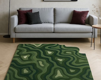 Topographic Terrain Rug, Green Area Rug, Hand Tufted Wool Rug, Abstract Green Rug, Modern Wool Rug, Living Room Rug Décor, Study Room Rug