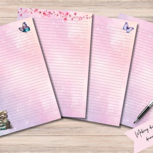 Imprimible papel de escritura forrado diario página papelería cuaderno descarga instantánea acuarela arco iris colores libros digitales flores estrellas sueños