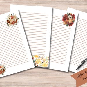 Papel de carta imprimible, ramo de flores marrones, páginas rayadas, papelería, cuaderno, descarga instantánea, papelería digital de acuarela