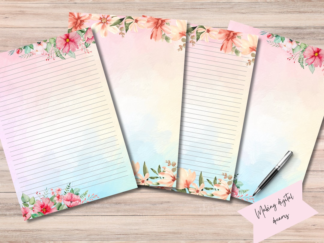 Floral Writing Paper: Watercolor Rainbow Stationery (digital Download ...