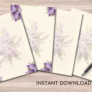 Papel de escritura imprimible floral forrado sin forro página de diario papelería cuaderno descarga instantánea flores de acuarela estacionarias anciano