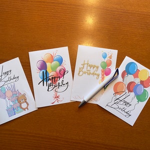 Tarjeta de feliz cumpleaños imprimible / Globos Pastel Osito de peluche temático para adultos o niños / Impresión digital Descarga instantánea / A4 Carta de EE. UU. / Lindo