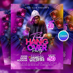 Bearbeitbarer Freitagabend Party Flyer, Club Party Canva Flyer, Nachtclub-Event einladen Flyer, Canva Club DJ Flyer, Canva Bearbeitbarer Party Flyer
