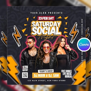 Editable Night Club Party Flyer Canva, DJ Club Event Flyer, Nightclub Party Flyer, Saturday Night Club Party Canva, Weekend Club Party Flyer