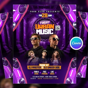 Editable Urban Night DJ Music Party Flyer Canva Template, RNB Club Party Canva Flyer, RNB Night Event Flyer, Digital Club Event Canva Flyer