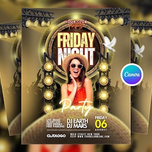 Editable Friday Nightclub Party Flyer Canva Template, DJ Event Social Media Flyer, Night Party Canva Design, Modern Club Flyer Post Canva