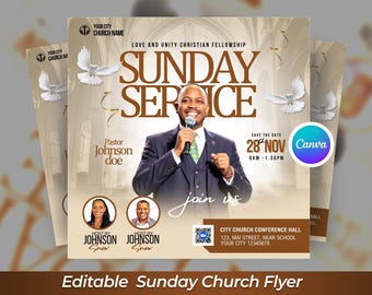 Editable Sunday Service Church Flyer Canva Template, Worship Event Flyer, Church Invitation Canva Design, Religious Service Flyer