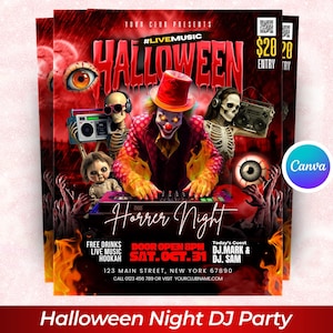 Bearbeitbarer Halloween Party Flyer Canva Vorlage, DIY Halloween Party Einladung, Gruselsaison Social Media Flyer, Sofort Download