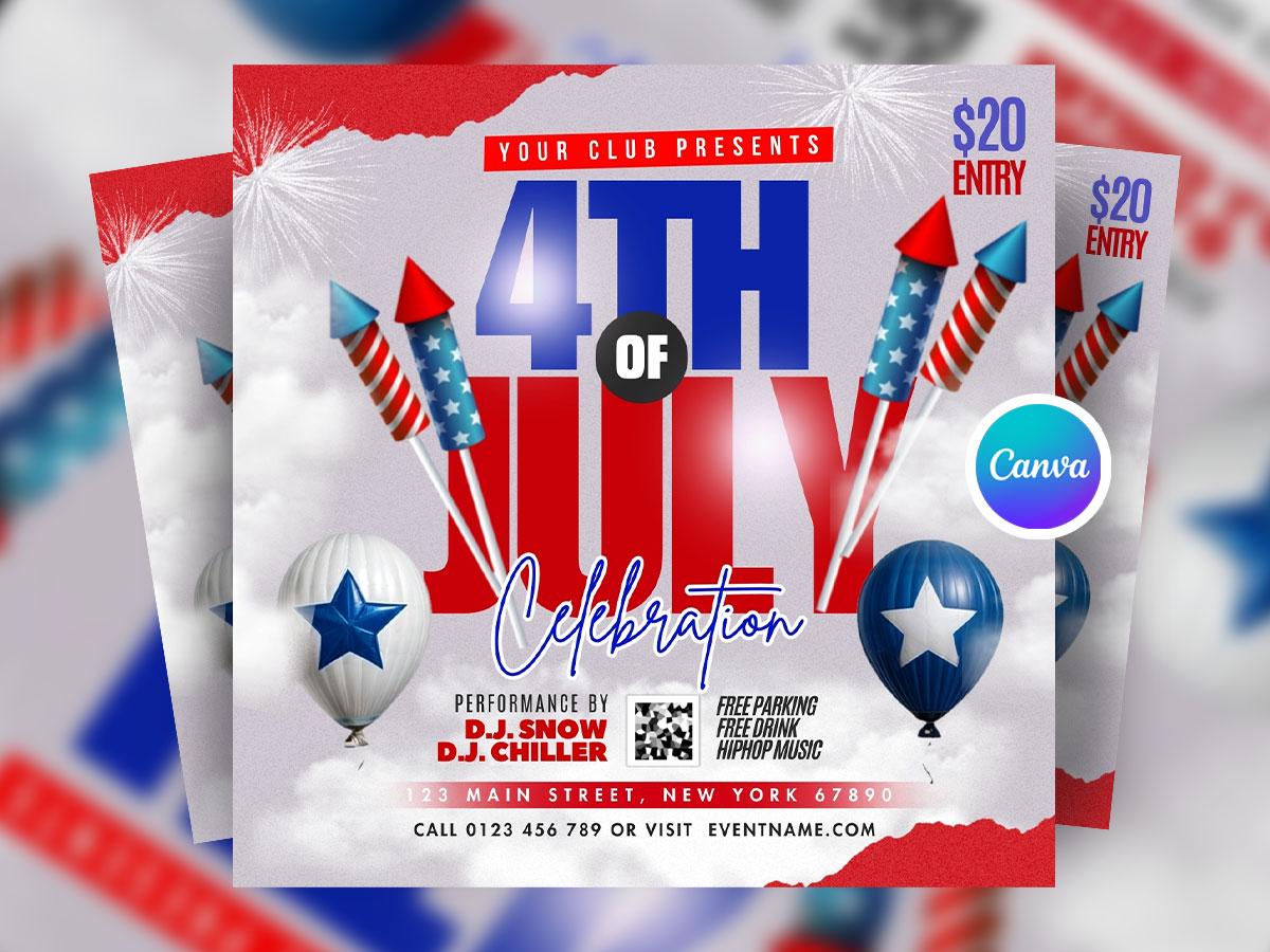 Editable 4th of July Independence Day Social Media Flyer Canva Template ...