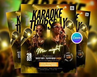 Editable Karaoke Night Flyer Canva Template, Thursday Music Event Flyer, Club Party Social Media Post, DIY Karaoke Flyer Design
