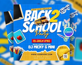 Editable Back to School Party Flyer Canva Template, Fun School Event Invite, Kids School Celebration Flyer, DJ School Bash Canva Design