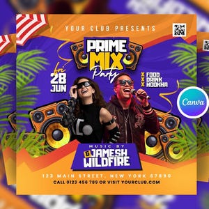 Editable Summer Party Flyer Canva Template, Colorful Beach Party Flyer, Pool Party Canva Post, Summer Event Canva Flyer for Social Media
