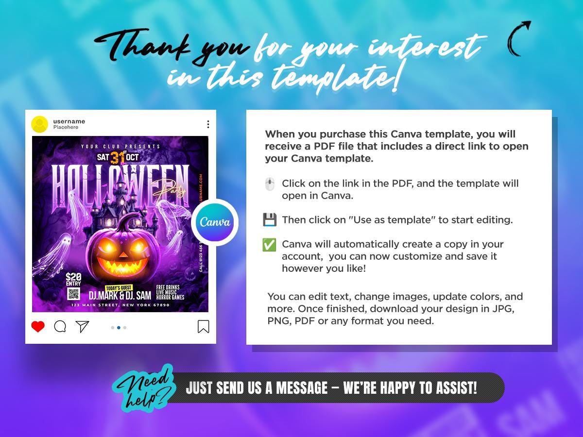 Editable Halloween Night Party Flyer Canva, Spooky Club Event Canva ...