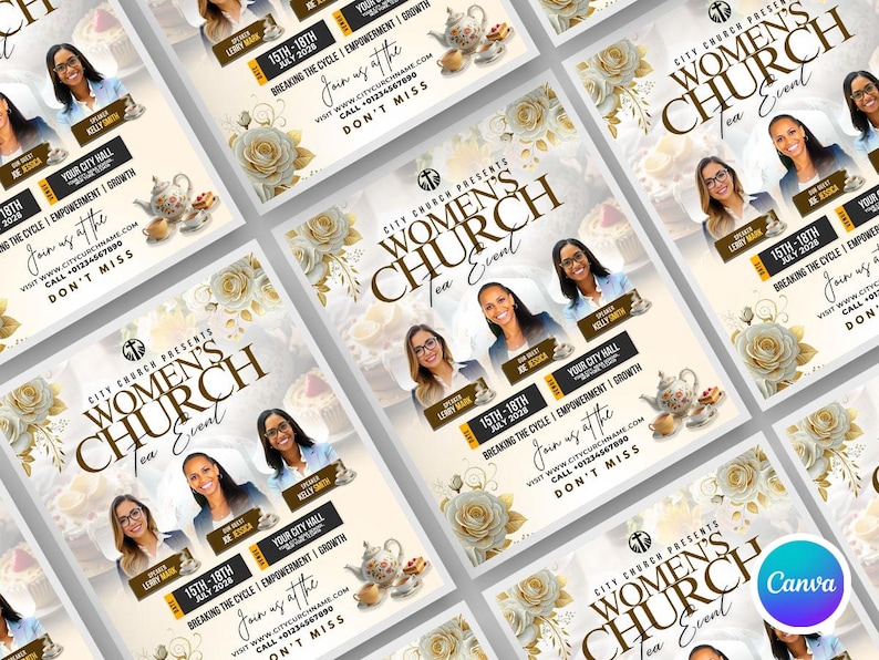 Editable Women’s Church Tea Party Flyer Canva Template, Elegant Church ...