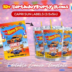 Race car themed birthday party favor bundle with printable labels and wrappers for kids’ snacks, toy car favors and party decorations. Designed for car-themed birthdays and racing-style celebrations.