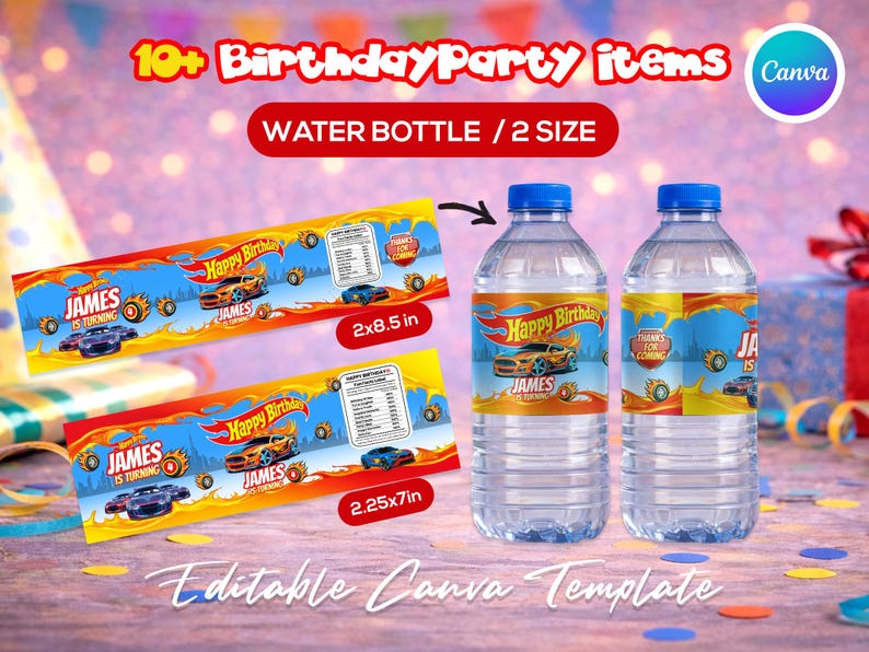 Race car themed birthday party favor bundle with printable labels and wrappers for kids’ snacks, toy car favors and party decorations. Designed for car-themed birthdays and racing-style celebrations.