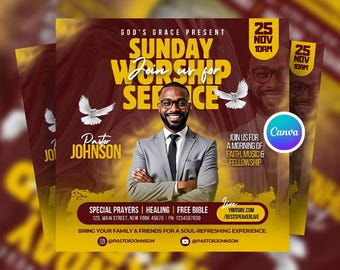 Editable Church Worship Flyer Template: Prayer Event, Social Media (Canva, Digital Download)