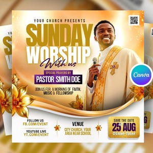 Editable Sunday Church Conference Flyer Canva Template, Religious Worship Flyer, Church Program Canva Invite, Ministry Conference Flyer
