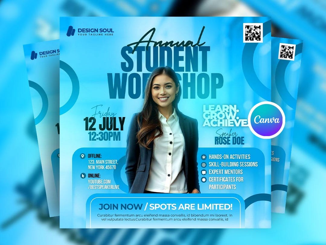 Editable Workshop Promo Flyer Canva Template, Student & Business ...