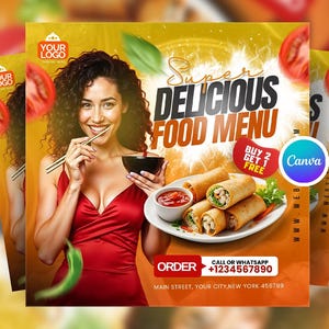 Editable Food and Restaurant Social Media Flyer Canva Template, Digital Promo Flyer, Restaurant Marketing Post,  Food Offer Instagram Flyer