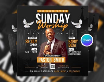 Editable Church Special Sunday Service Flyer Canva Template, Religious Event Invite, Christian Praise Flyer Design, Church Canva Flyer