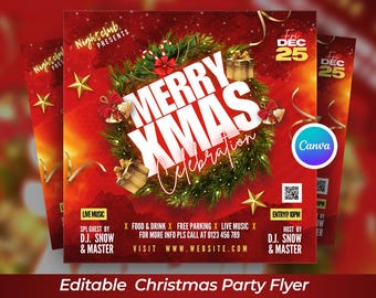 Editable Christmas Party Invitation Flyer Canva Template, Holiday Event Flyer, Winter Celebration Club Flyer, Festive Social Media Post