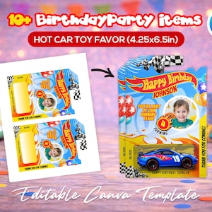 Race car themed birthday party favor bundle with printable labels and wrappers for kids’ snacks, toy car favors and party decorations. Designed for car-themed birthdays and racing-style celebrations.