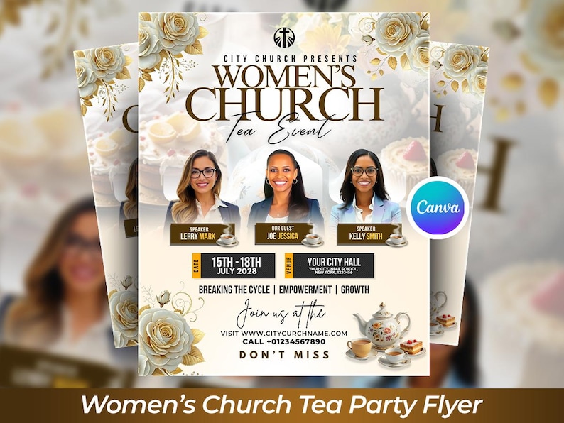 Editable Women’s Church Tea Party Flyer Canva Template, Elegant Church ...