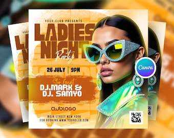 Night Club Ladies Party Flyer Canva Template, Editable Girls Night Out Flyer, Canva Night Party Invite, Digital DJ Club Flyer for Canva