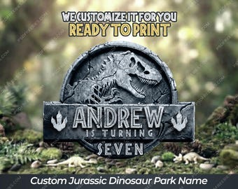 Gepersonaliseerd Jurassic Dinosaur Park-logo, gepersonaliseerd Jurassic Dinosaur Park-verjaardagsnaam met leeftijd, Jurassic Dinosaur Party-logo, png