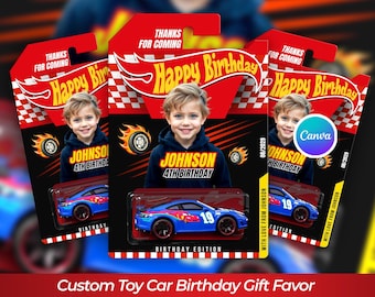 Bearbeitbare alles Gute zum Geburtstag Rennauto Verpackung Canva Vorlage, druckbare Spielzeugauto Partybevorzugung, benutzerdefinierte Spielzeugräder Geburtstagsbevorzugung für Kinder (DIY)
