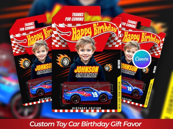 Editable Happy Birthday Race Car Packaging Canva Template, Printable Toy Car Party Favor, Custom Toy Wheels Birthday Favor for Kids (DIY)