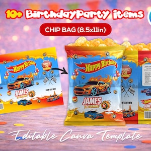 Race car themed birthday party favor bundle with printable labels and wrappers for kids’ snacks, toy car favors and party decorations. Designed for car-themed birthdays and racing-style celebrations.