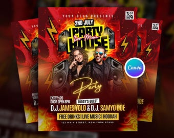 Live DJ Music Party Canva Flyer Template, Editable 4x5 Party Canva Flyer , DJ Event Social Media Canva  Flyer, Canva Club Flyer Template